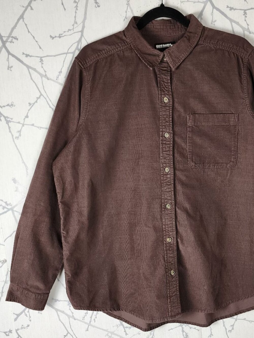 Eddie Bauer Brown Cotton, Corduroy Button Front Shirt